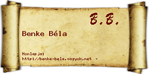 Benke Béla névjegykártya